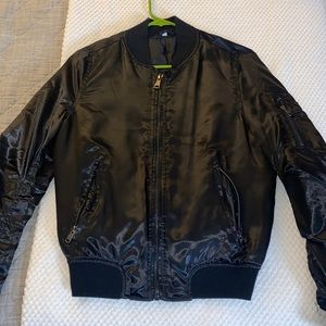 Black Zip Up Bomber Jacket